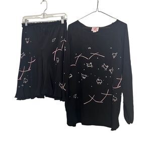 VTG BOBOLOCON SILK‎ PANTSUIT GRAPHIC PRINT SHEEP SUIT SIZE M